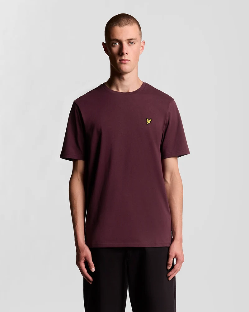 Lyle & Scott Herr T-shirt med rund hals i bomull | Vinröd