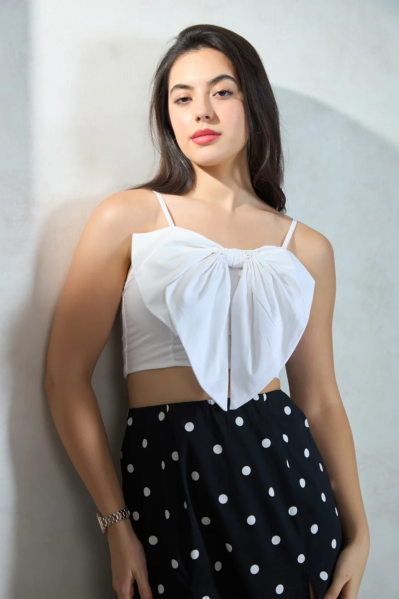 Brie|Cotton Stretch Big Bow Crop Top