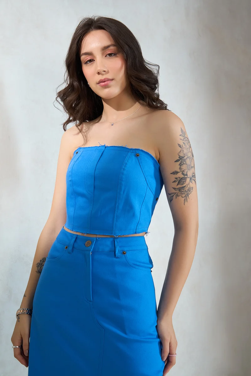 Roxanne Top|Cotton Stretch Raw Edge Drill Bandeau