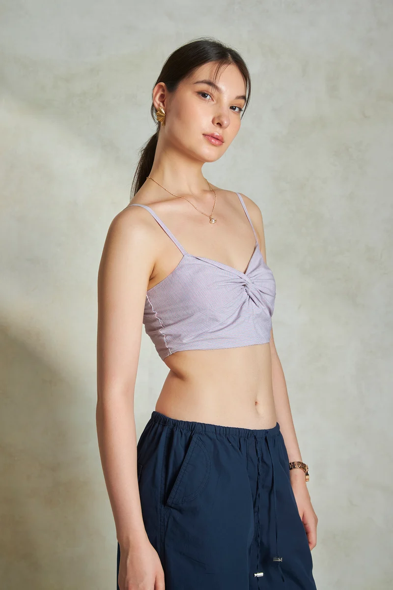 Megan|100% Cotton Twist Front Striped Cami Top