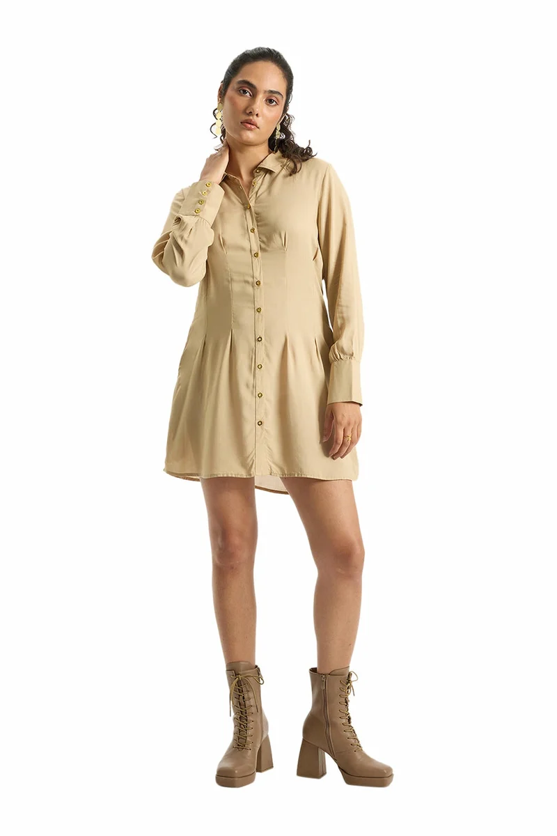 Avika|100% Modal Pleated Mini Shirt Dress