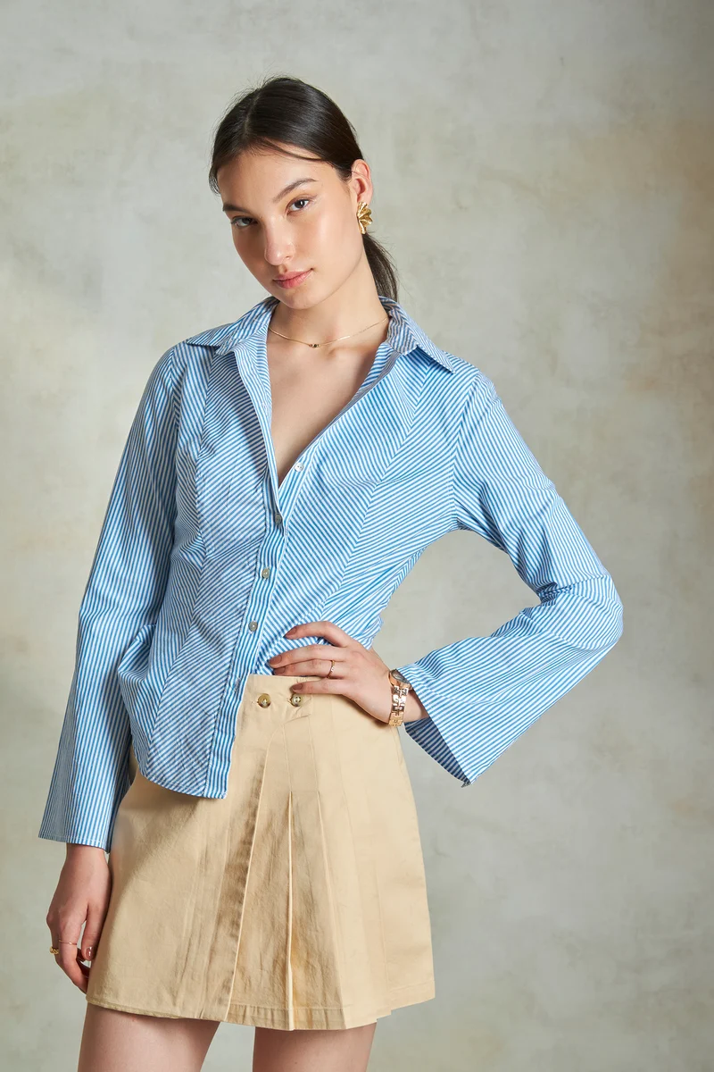 Lizzy|100% Cotton Panelled Striped Shirt