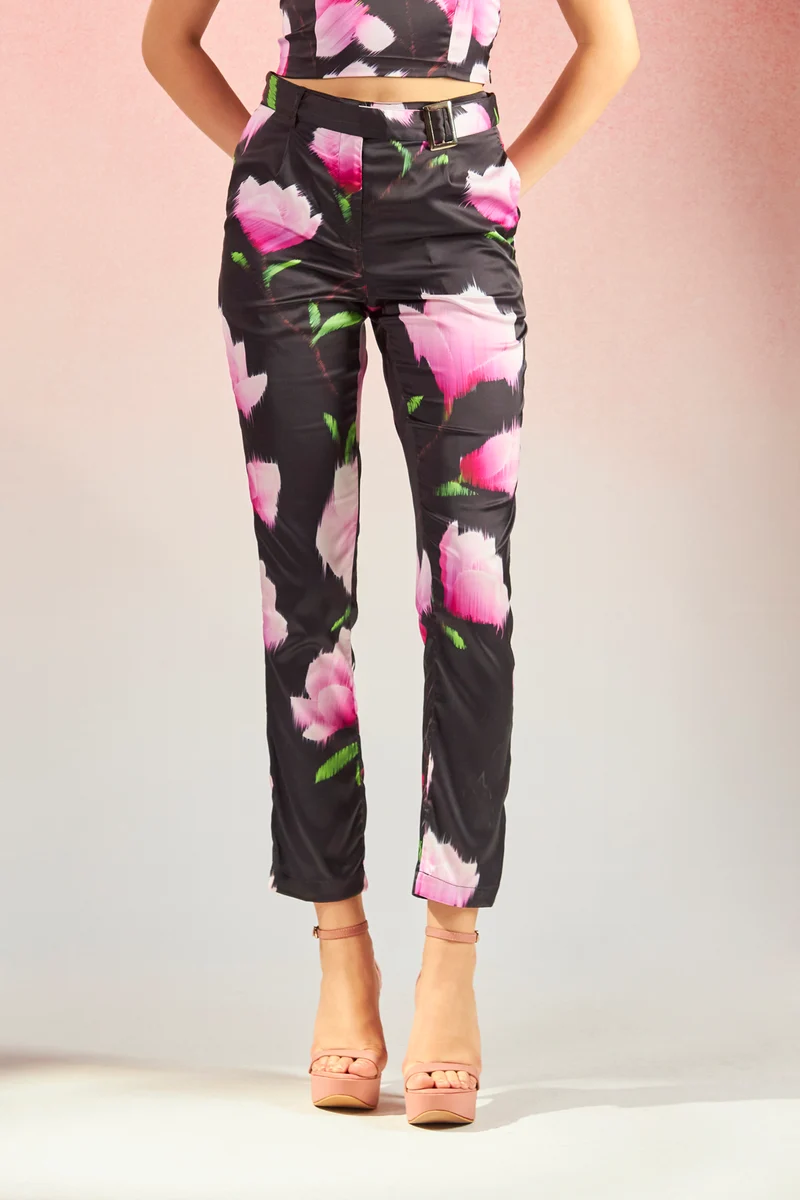 Darcel Trouser|Satin Stretch Floral Trousers