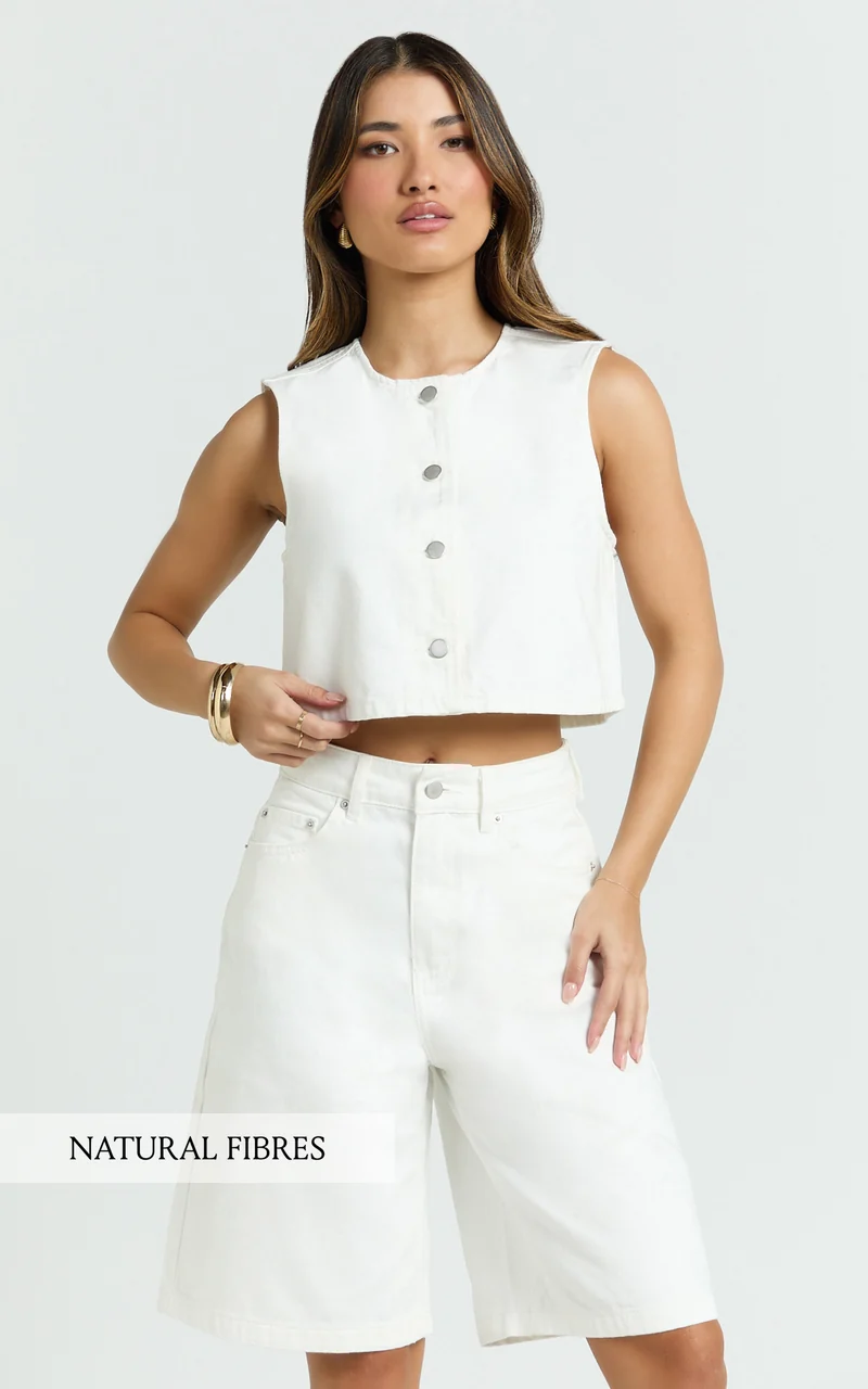 Nathan Top - Button Down Denim Shell Top in White