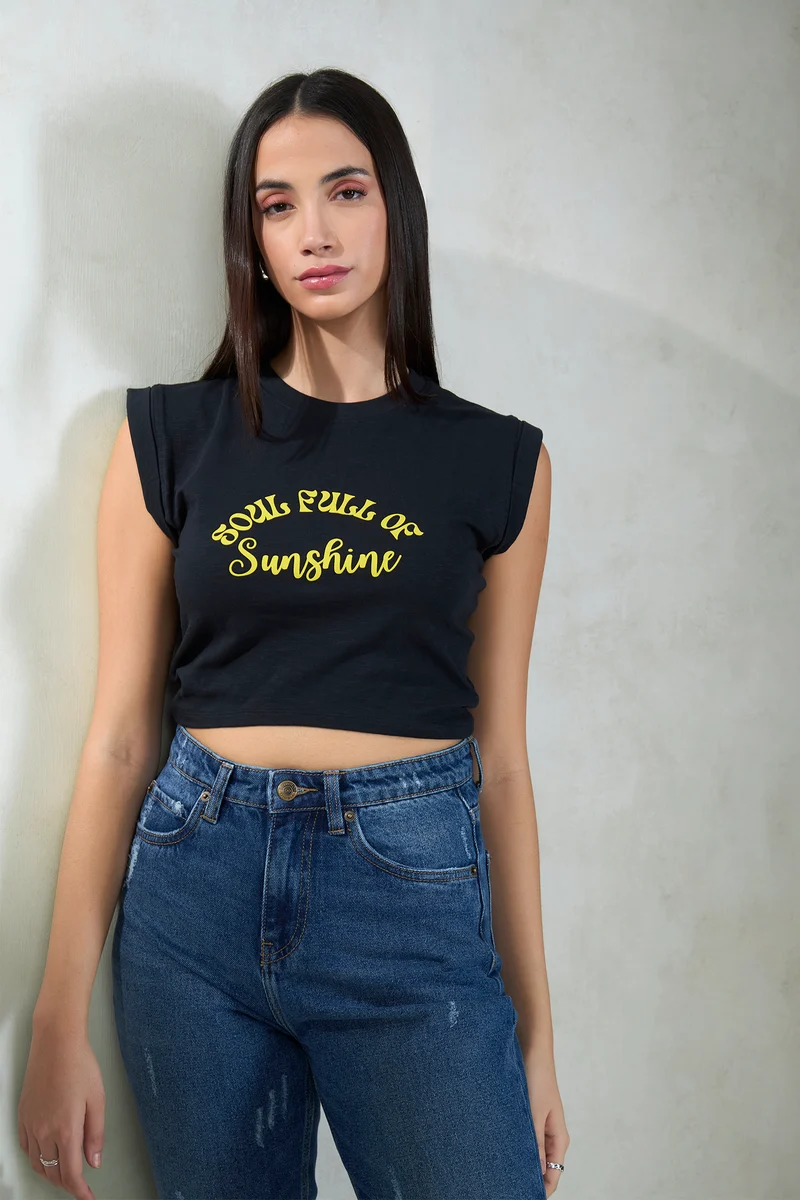 Ivy|100% Cotton Jersey Knit Black Tee