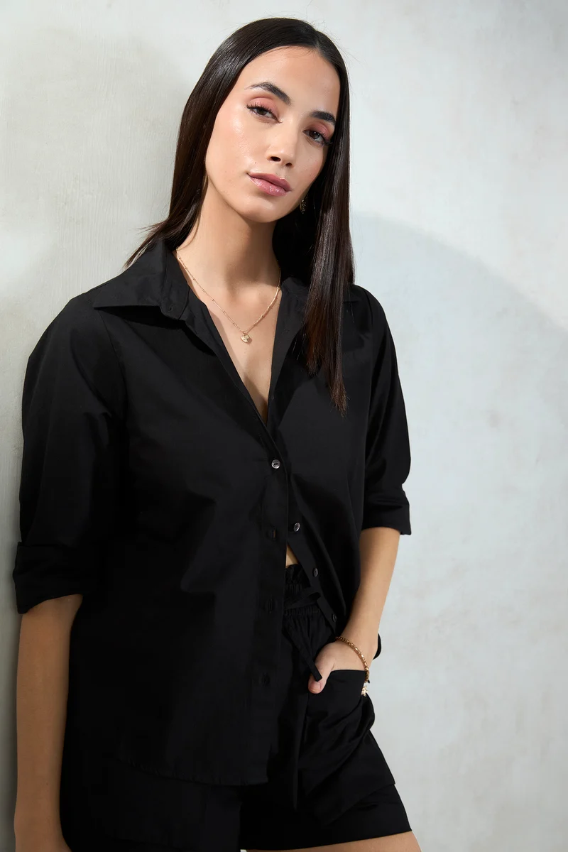 Dakota Shirt|100% Cotton Black Shirt With Long Sleeves