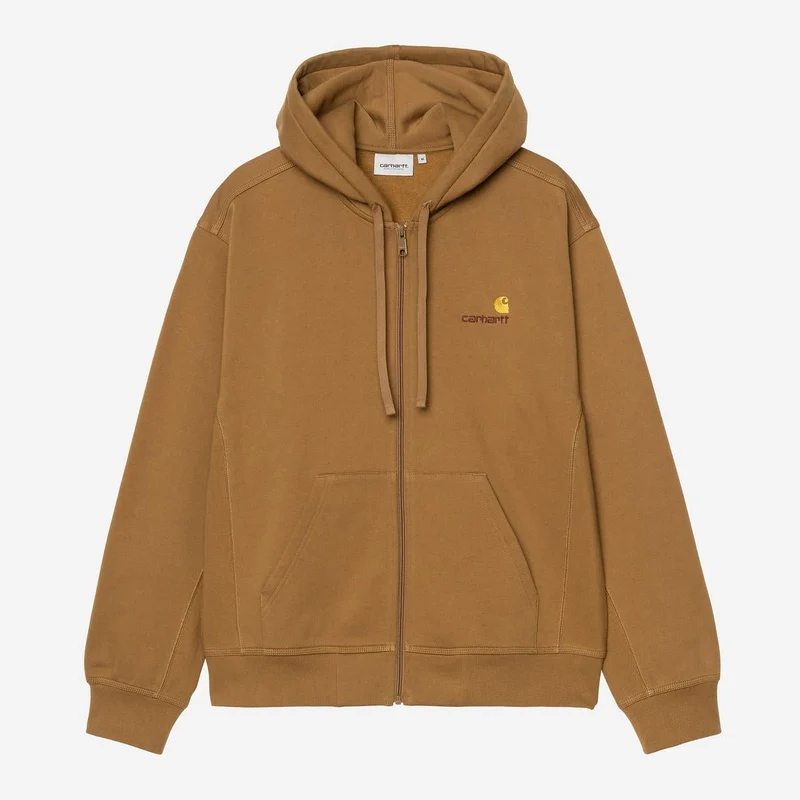 Carhartt WIP Herr American Script Jacka med huvtröja och dragkedja framtill | Hamilton Brun