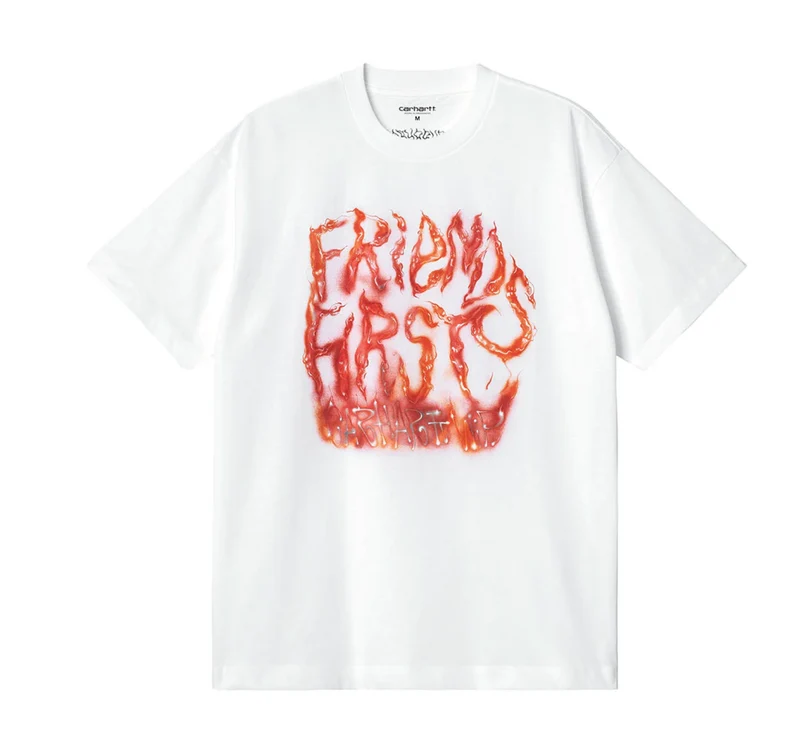 Carhartt WIP Herr Babyborste Friends Första kortärmade ekologiska t-shirt - vit