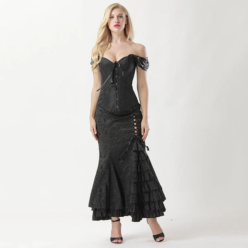 Gothic Strappy Off Shoulder Overbust Korsett för kvinnor