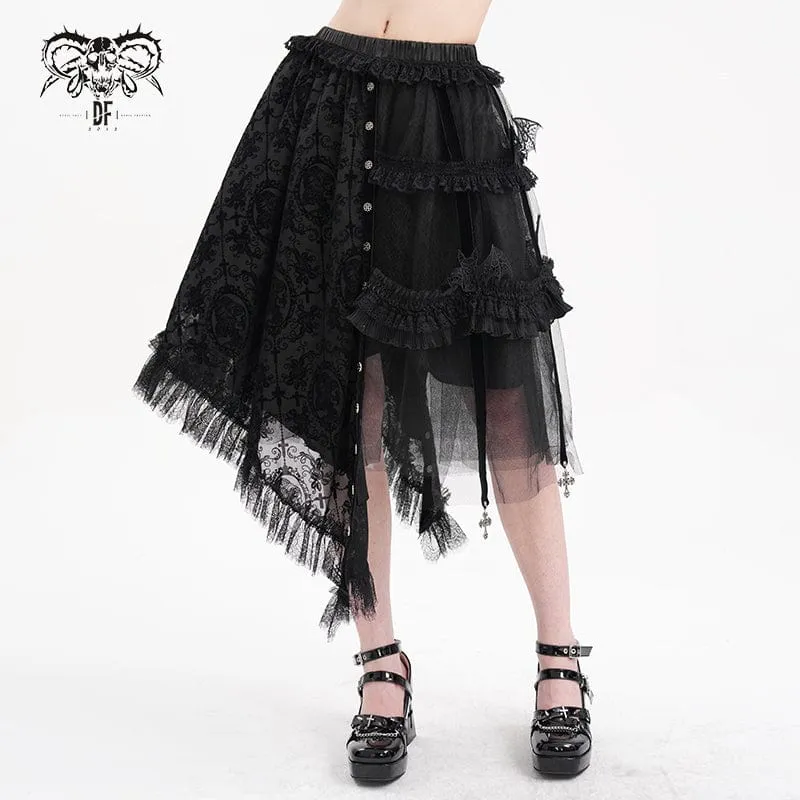 Gothic Strap Cut-out Spets oregelbunden kjol för damer