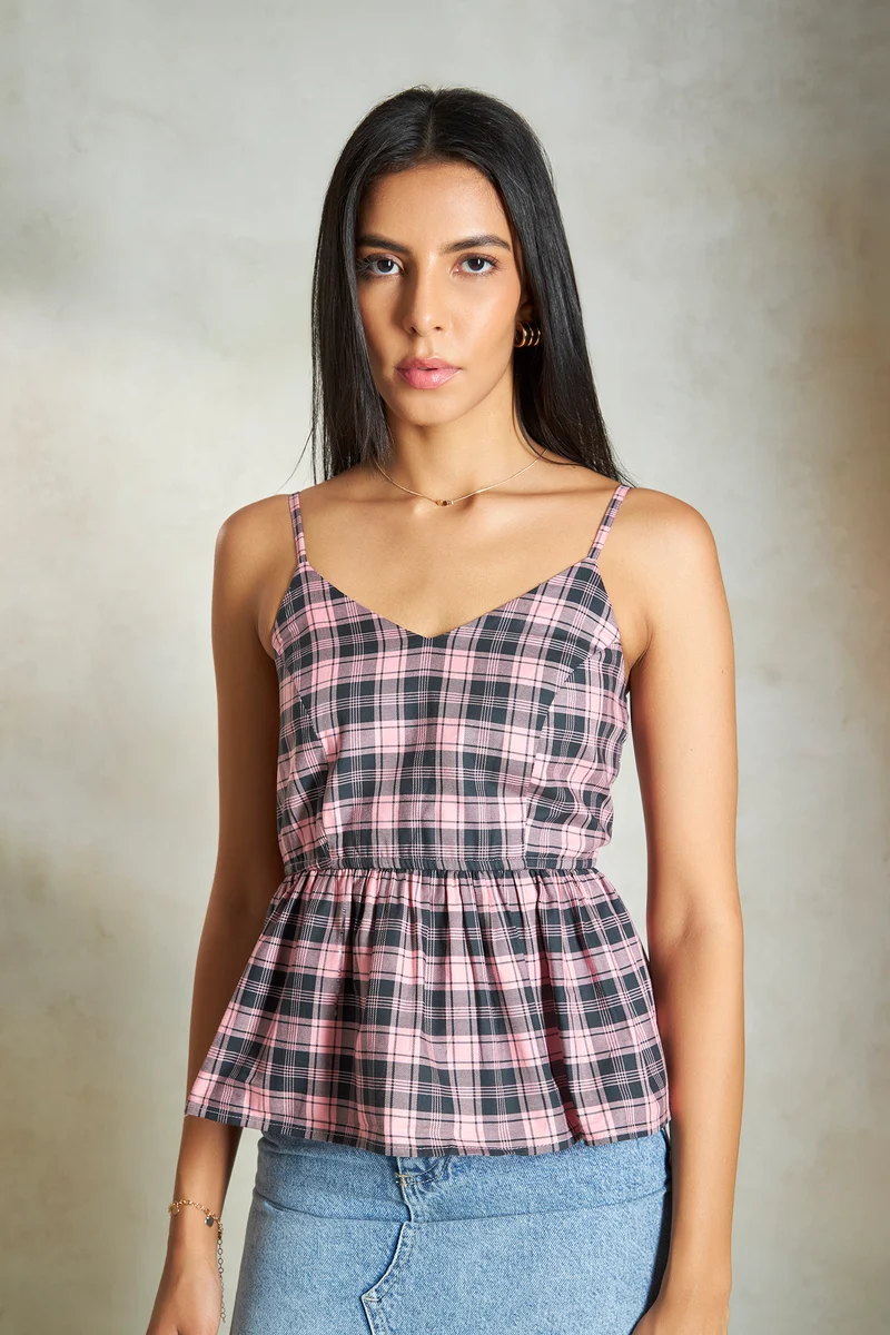 Sandy Top|100% Cotton Peplum Vneck Fitted Waist Top
