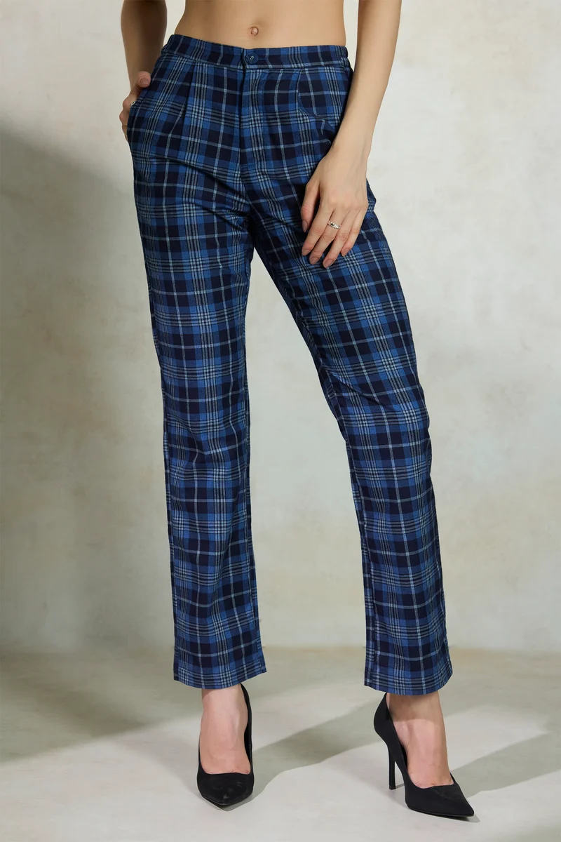 Lucy Trouser|100% Cotton Retrocheck Wide Leg Trouser