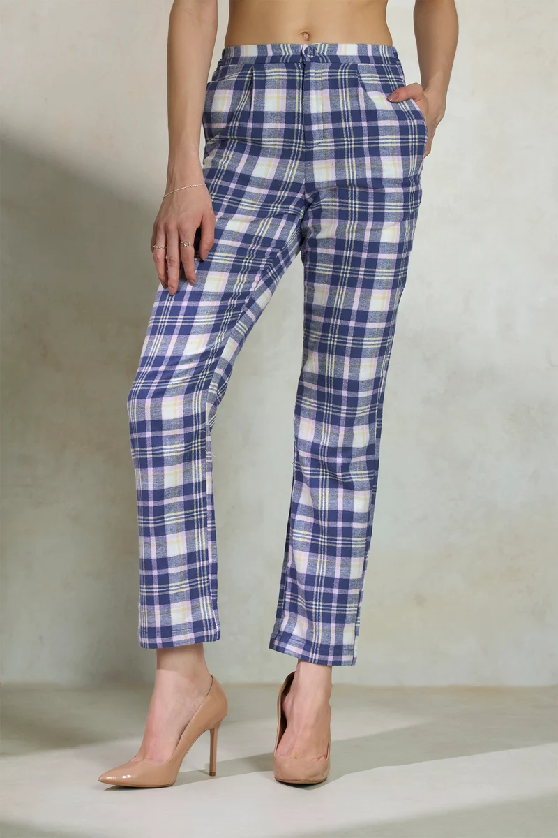 Roxie Trouser|100% Cotton Retrocheck Wide Leg Trouser