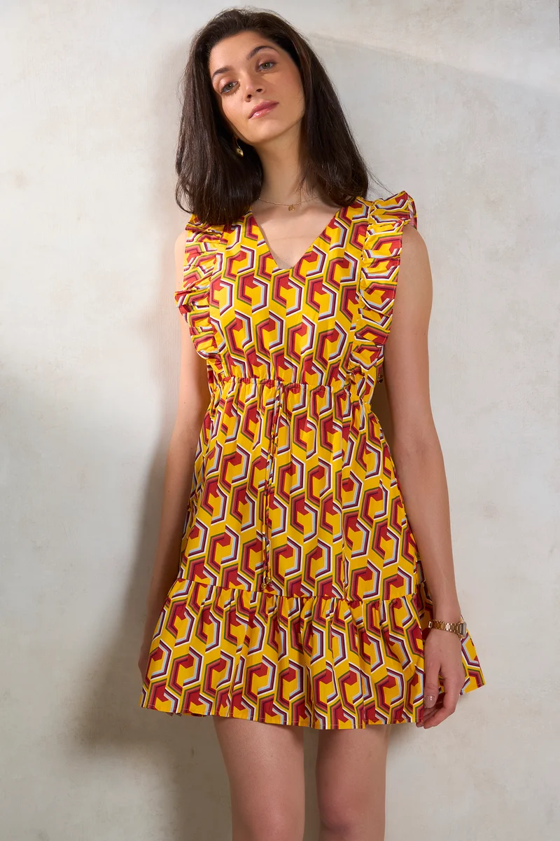 Erum|100% Cotton Cotton Vneck Printed Dress