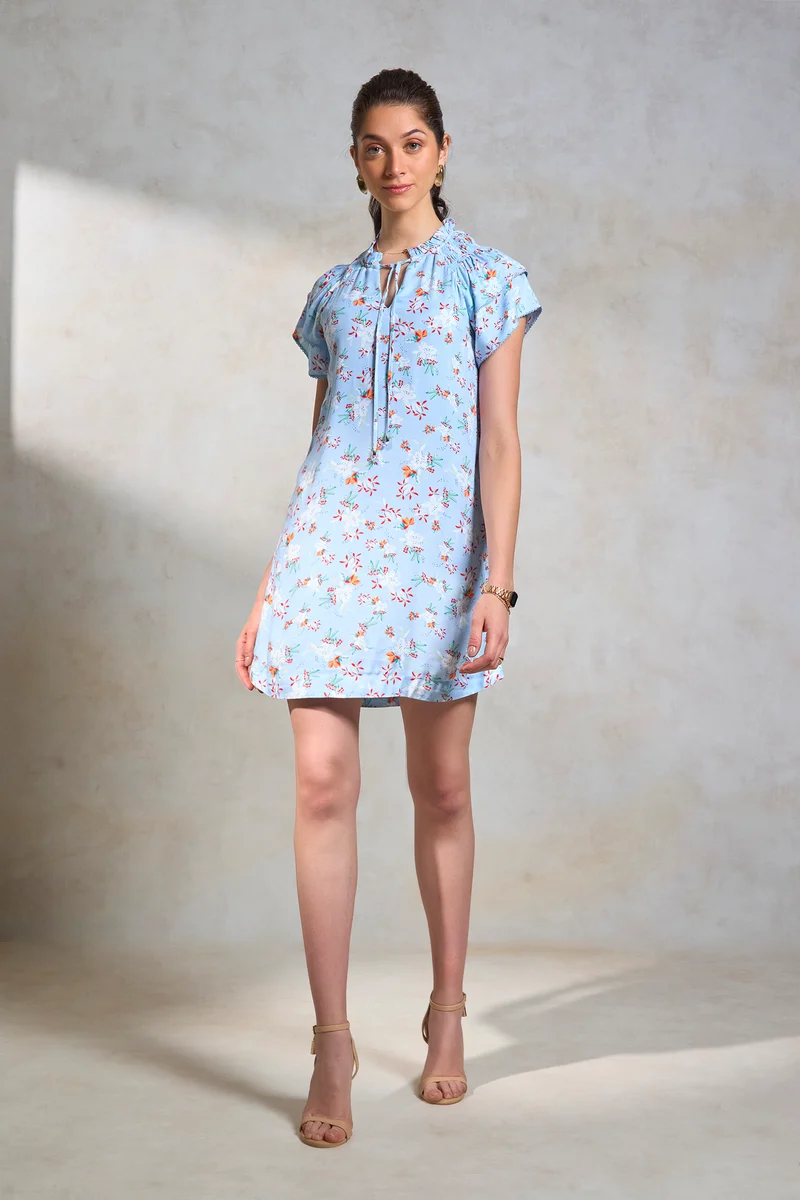 Anaya|100% Viscose Floral Sky Batwing Shift Dress