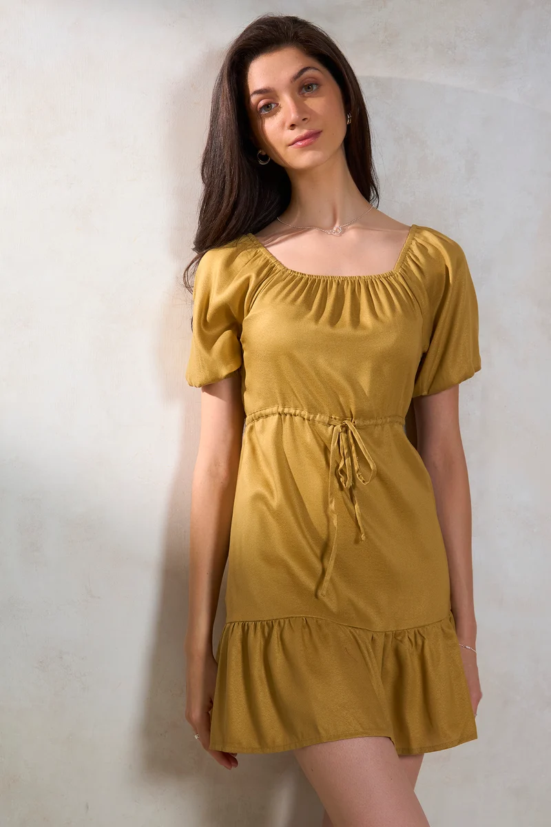 Kavi|100% Lyocell Ruffle Hem Mini Dress