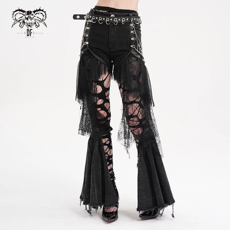 Gothic Chain Mesh Shorts med rippad oregelbunden fåll för kvinnor