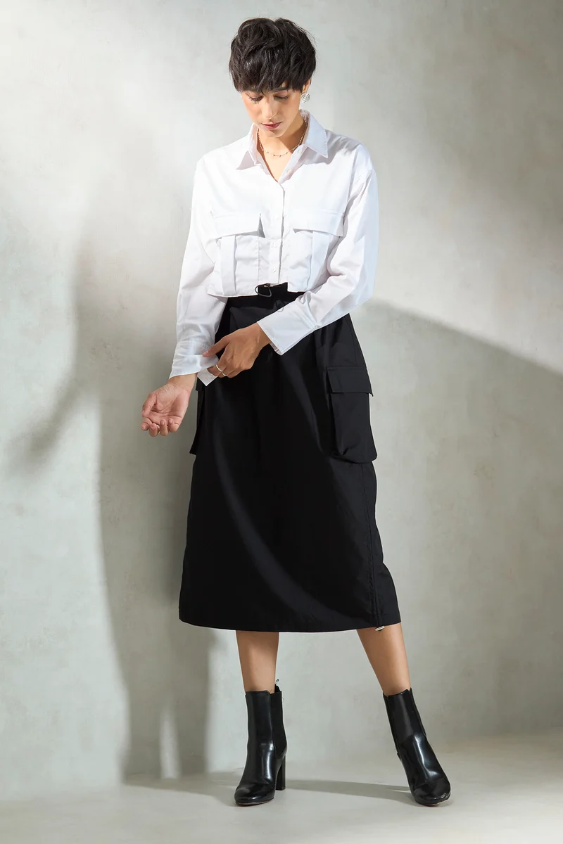 Inara|100% Cotton Drawcord Cargo Skirt