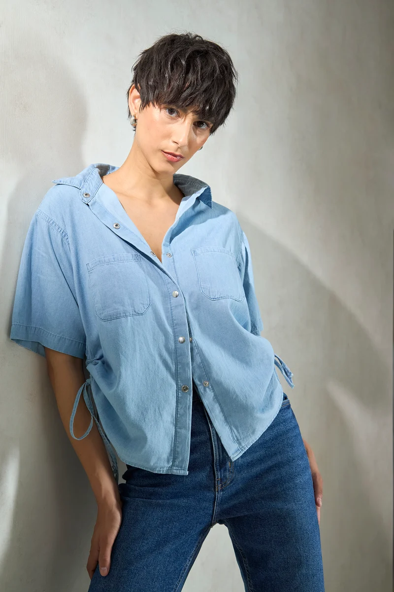 Colette|100% Cotton Denim Drawstring Shirt