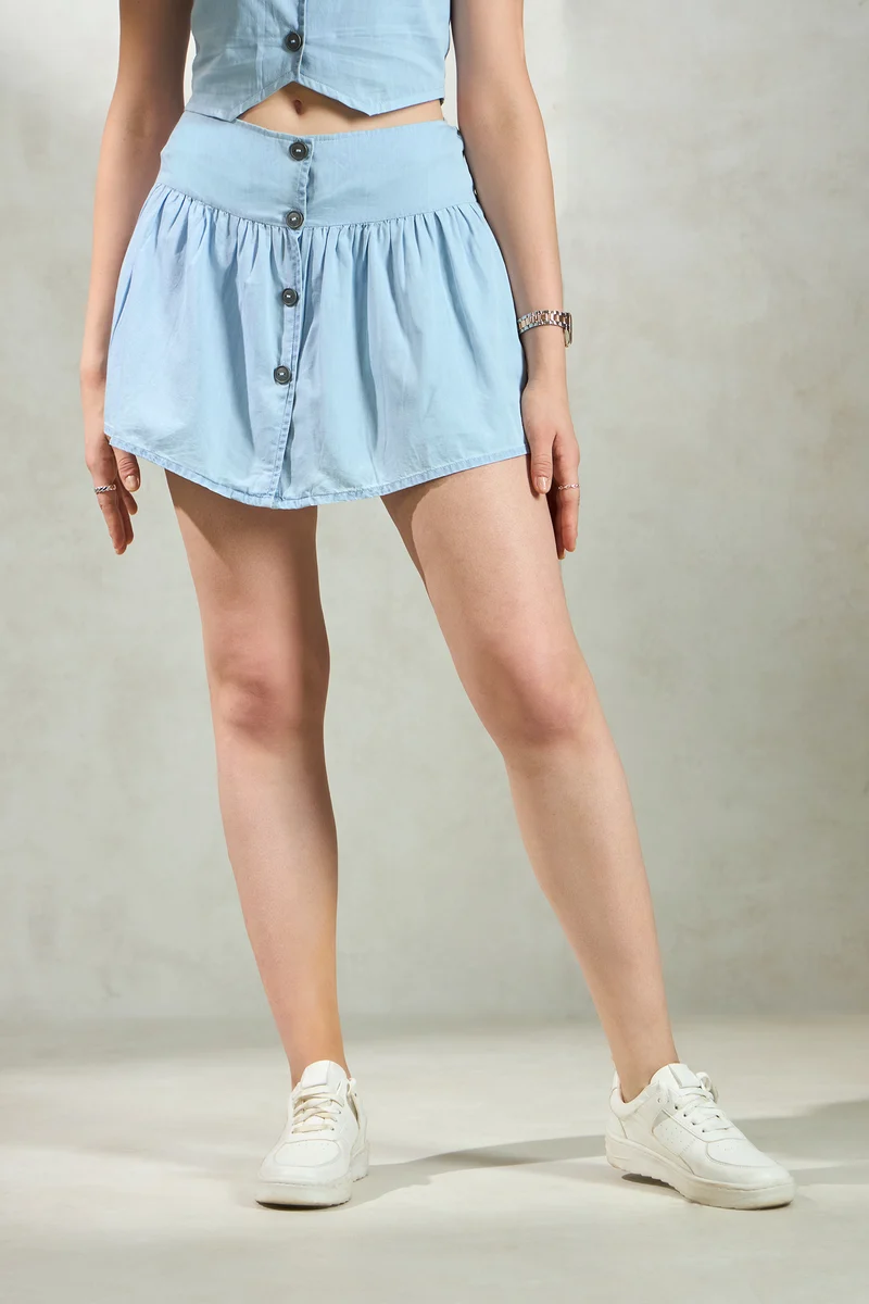Alora 2.0 Gathered Skirt|100% Cotton Front Buttoned Mini Skirt
