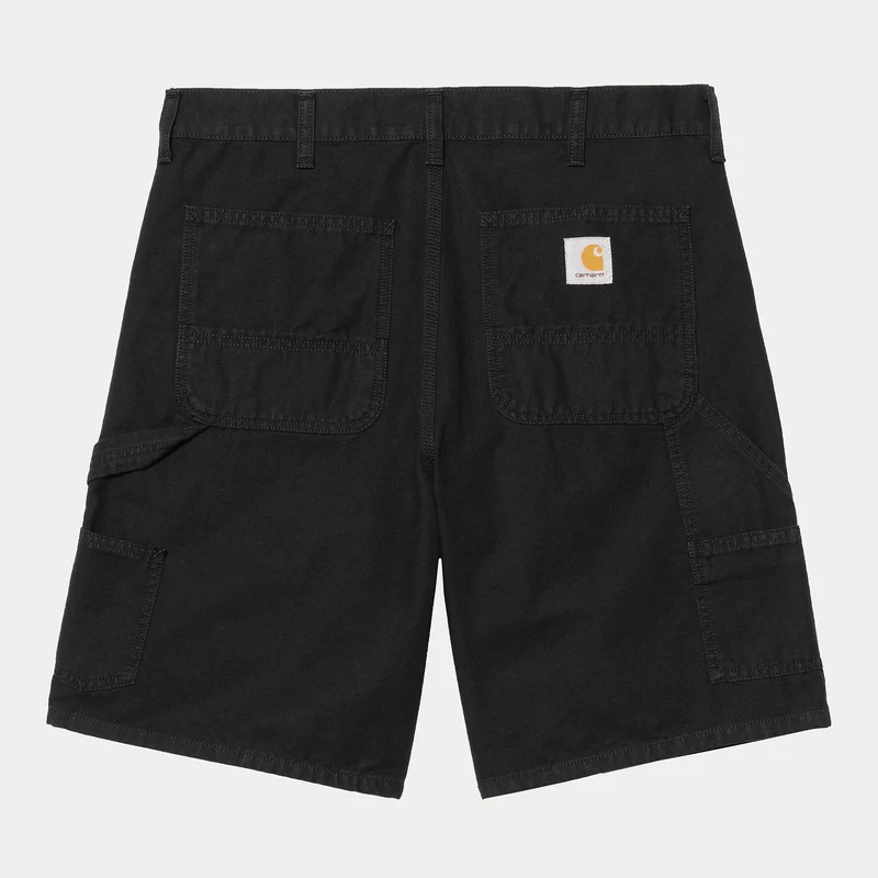 Carhartt WIP Herr Double Knee Hubbard Canvas Shorts | Svarta, stentvättade