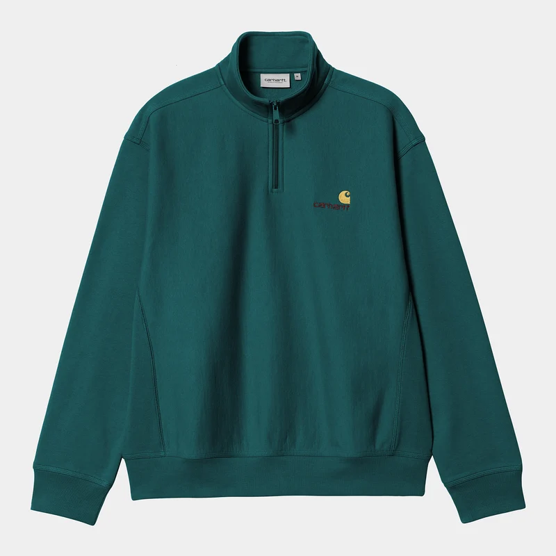 Carhartt WIP Herr Halv dragkedja American Script Träningstopp - Malakit