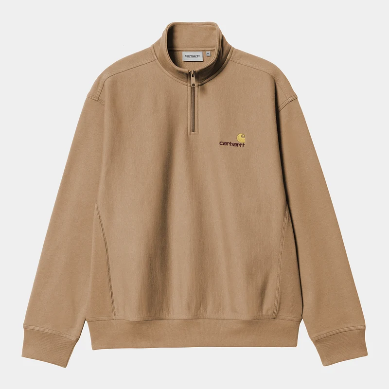 Carhartt WIP Herr Halv dragkedja American Script Träningstopp - Jordnöt