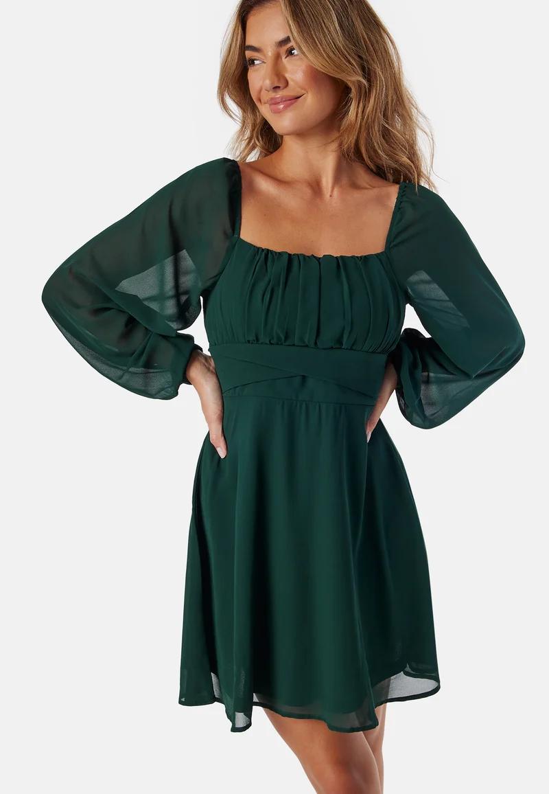Square Neck L/S Georgette Dress