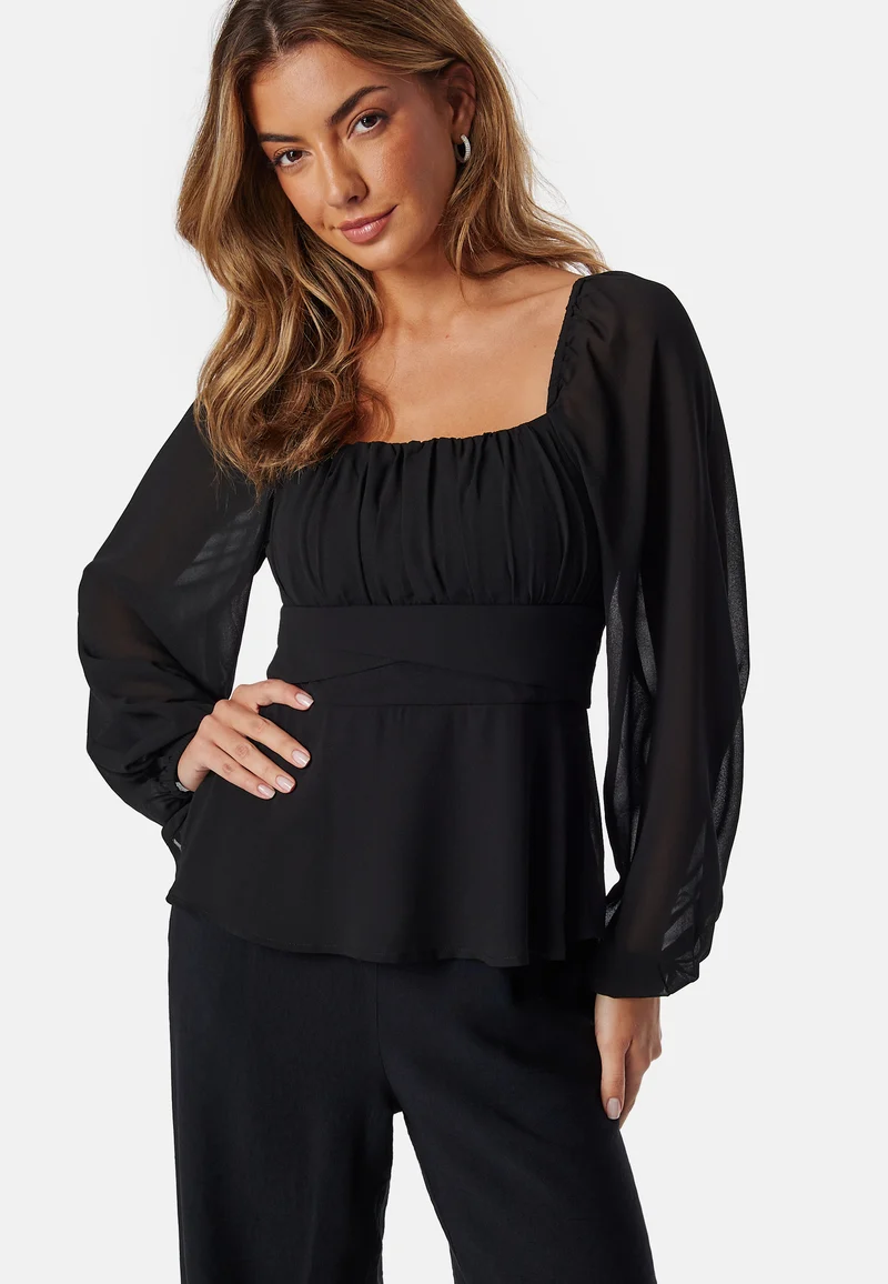 Square Neck L/S Georgette Blouse