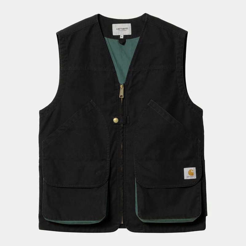 Carhartt WIP Herr Heston Heavy Stone Wash Väst - Svart / Discovery Green