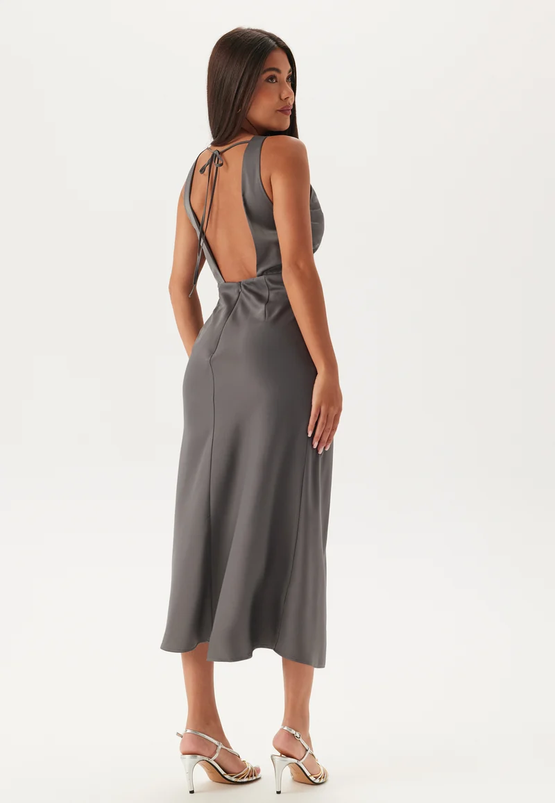 Cowl Neck Satin Midi Dress
