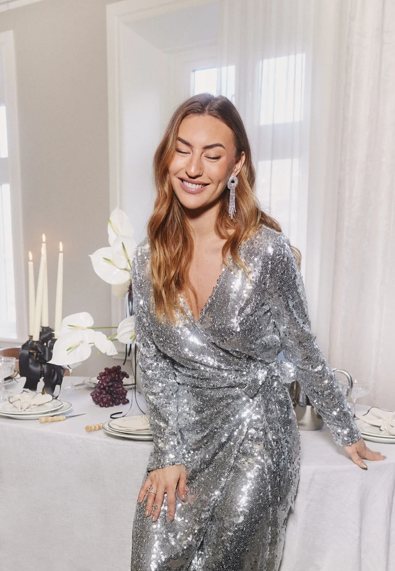 Juliana Wrap Midi Sequins Dress