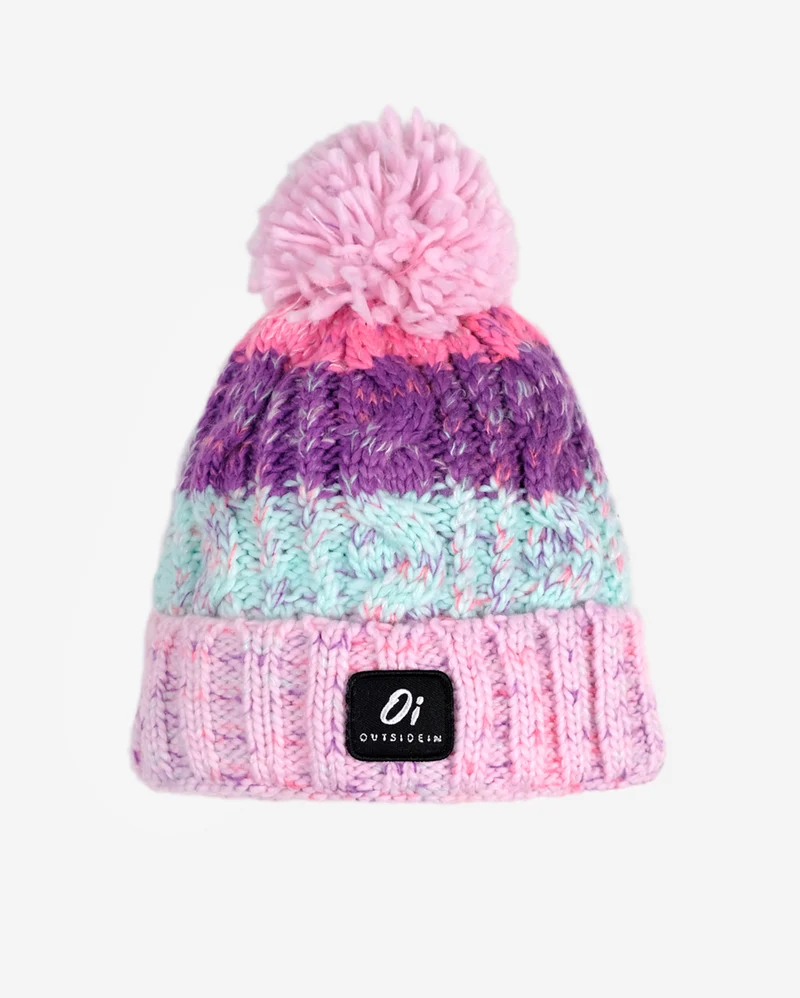 Outside In Unisex cotton Candy Pom Pom Hat - Rosa / Vit