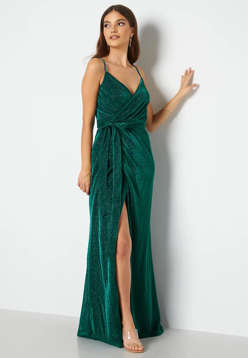 Glitter Wrap Front Maxi Dress