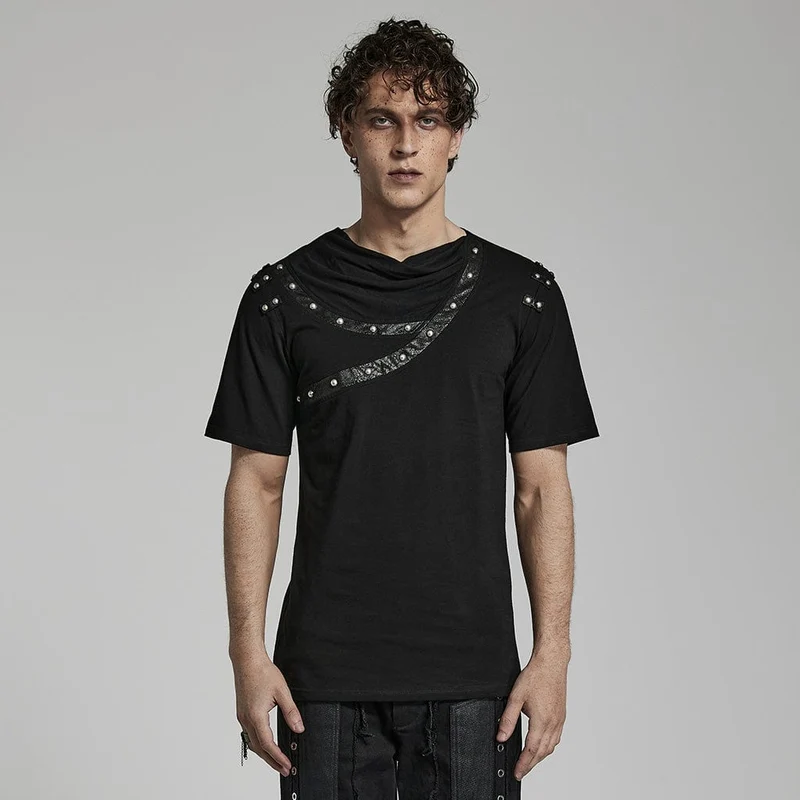 Punk T-shirt med ruchkrage för män