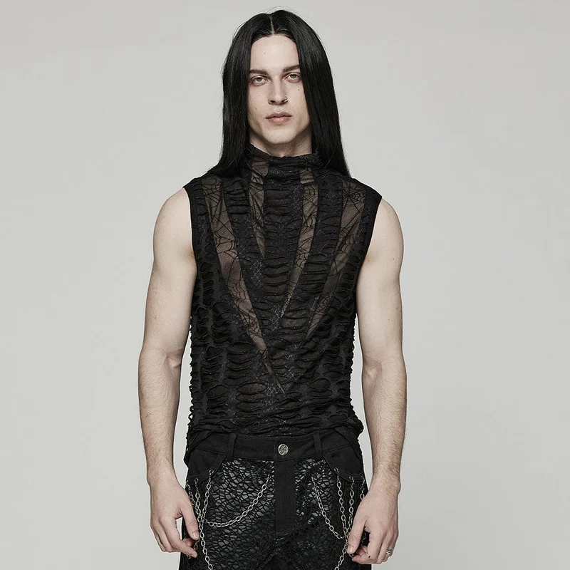 Gothic Spider Mesh Ripped Linne för män
