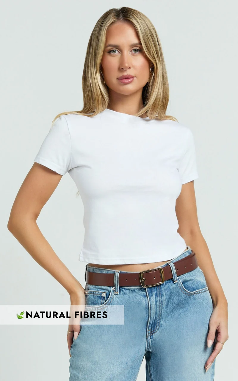 Georgina Top - Crew Neck Short Sleeve Baby Tee in White