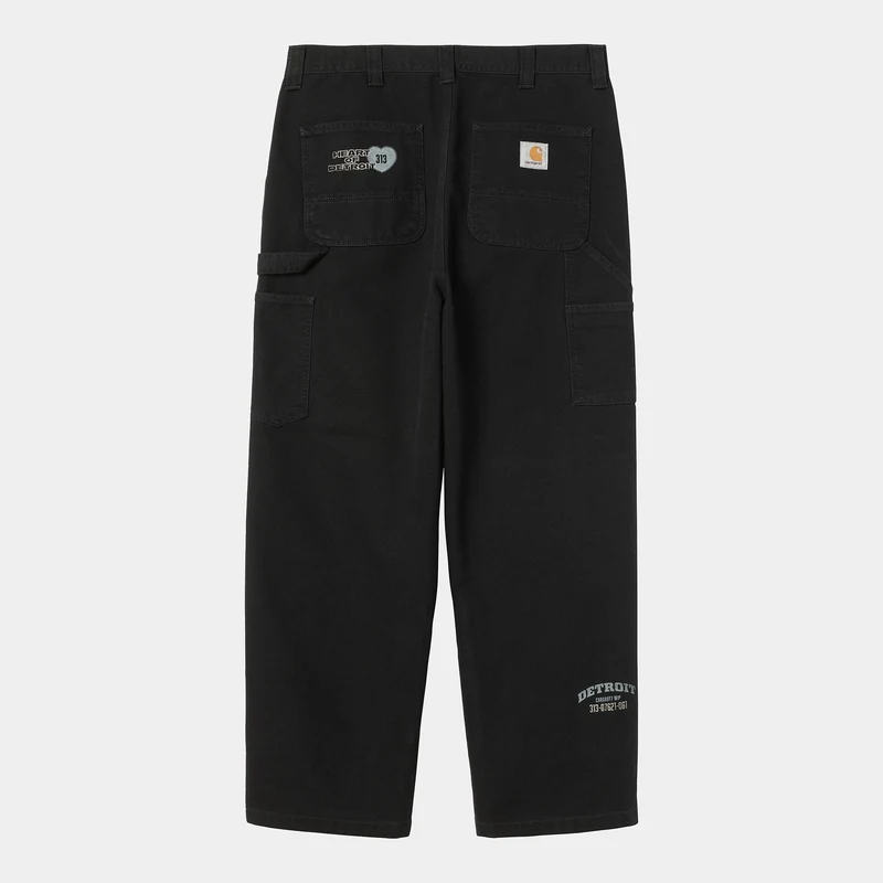 Carhartt WIP Herr OG Single Knee Byxor med grafiskt tryck | Svarta, kraftiga stentvättade