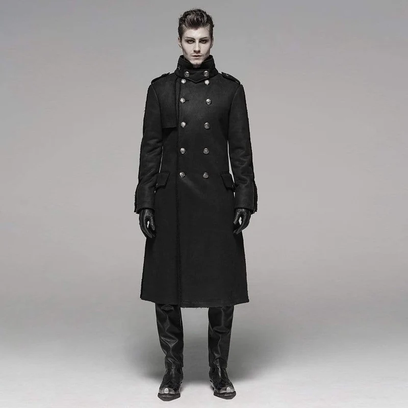 Goth Military Style dubbelknäppt lång kappa för män