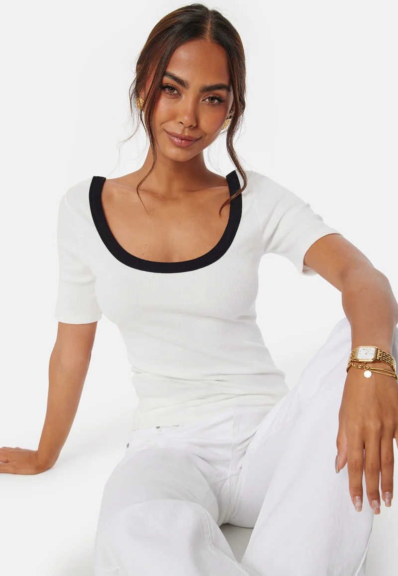 Contrast Rib Short Sleeve Top