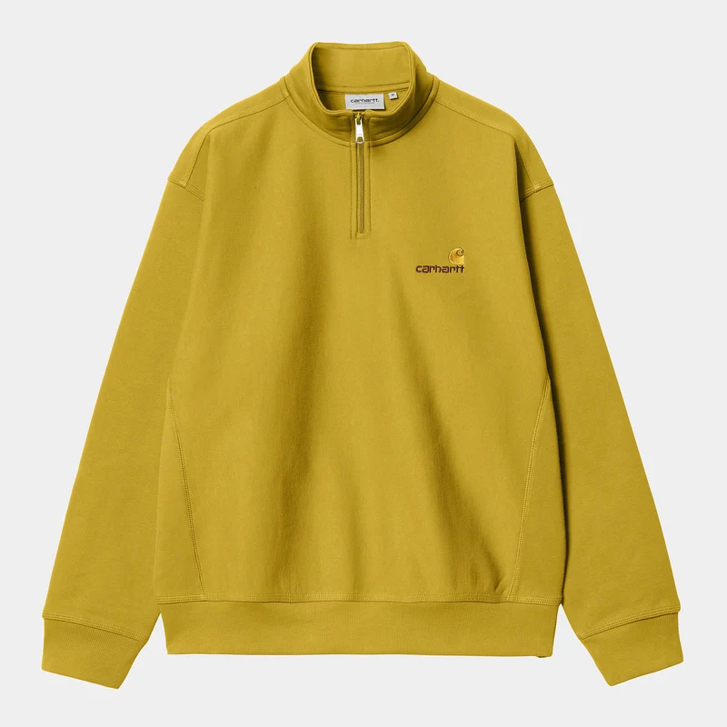 Carhartt WIP Herr Halv dragkedja American Script Träningstopp - Gyllene Oliv