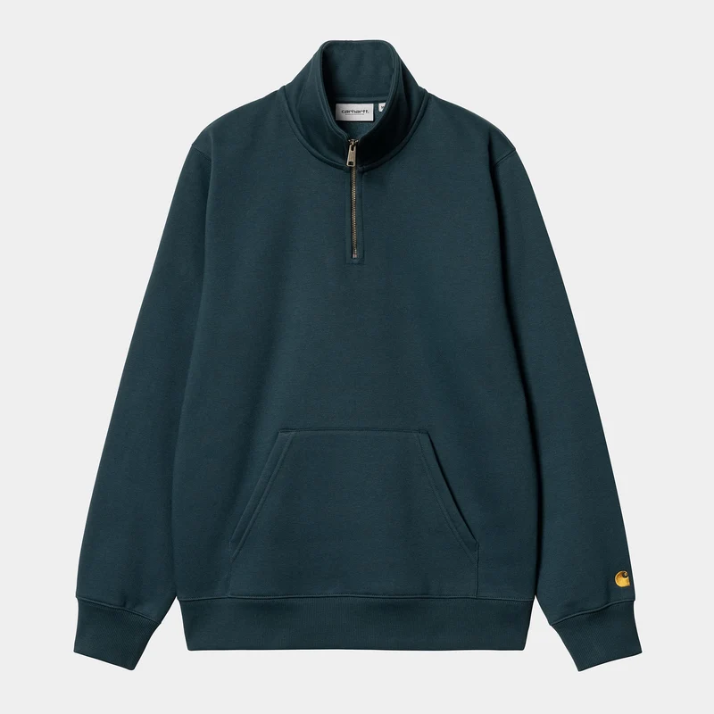 Carhartt WIP Herr Chase Neck Zip Sweat Top - Duck Blue