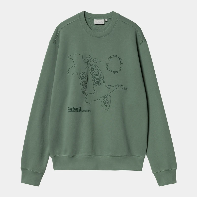 Carhartt WIP Herr Flying Ducks Sweat Top - Duck Green