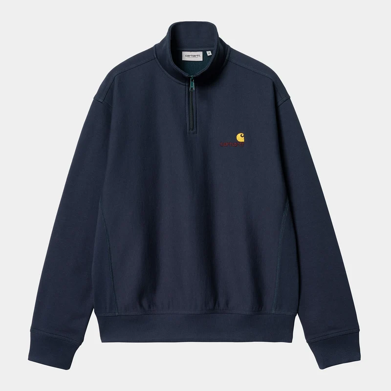 Carhartt WIP Herr Halv dragkedja American Script Träningstopp - Air Force Blå