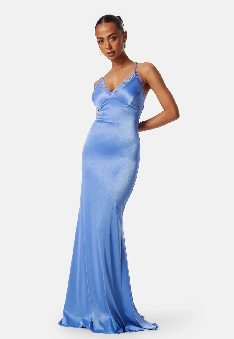 Satin Lace Trim Maxi Dress
