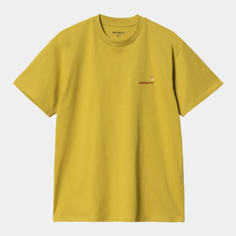 Carhartt WIP Herr Kortärmad American Script T-shirt - Gyllene Oliv