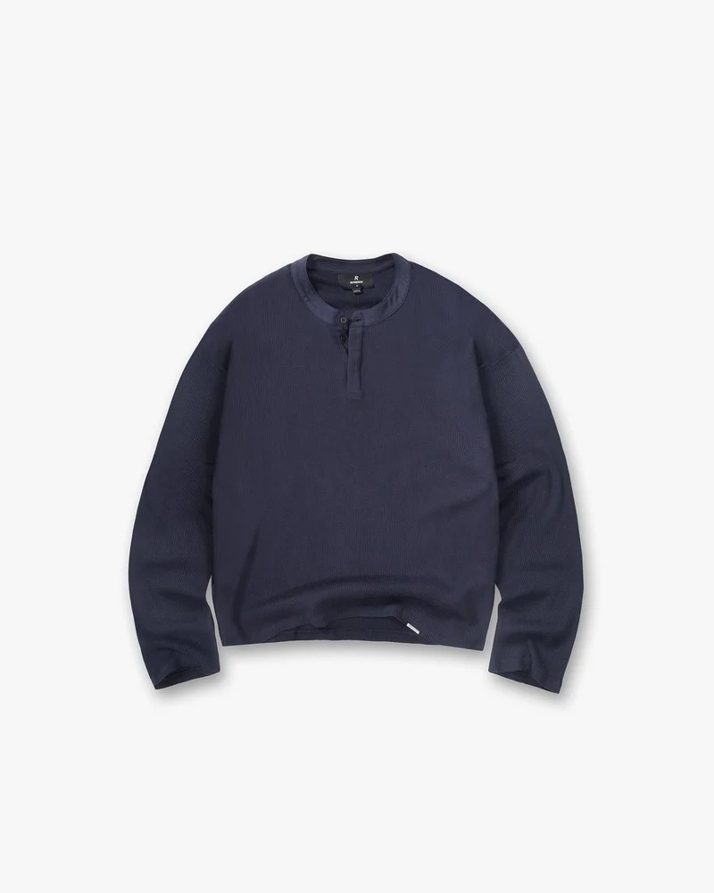 Initial Henley Waffle Long Sleeve T-Shirt - Midnight Navy