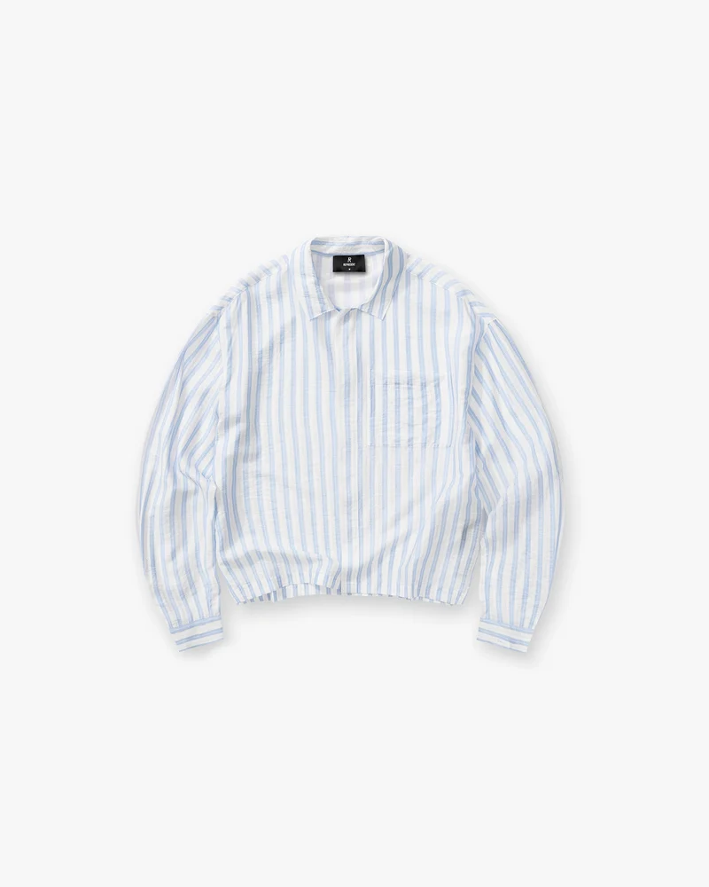 Long Sleeve Sheer Stripe Boxy Shirt - Ice Blue