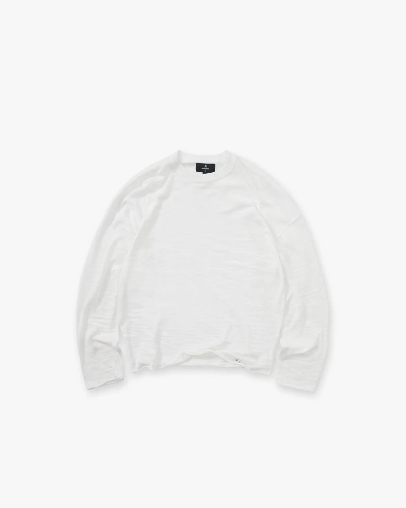 Long Sleeve Slub Knit T-Shirt - Flat White