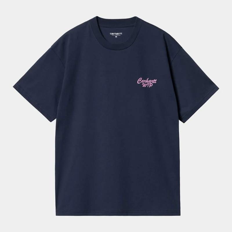 Carhartt WIP Herr Friendshöft T-shirt - Air Force Blå / Ljusrosa